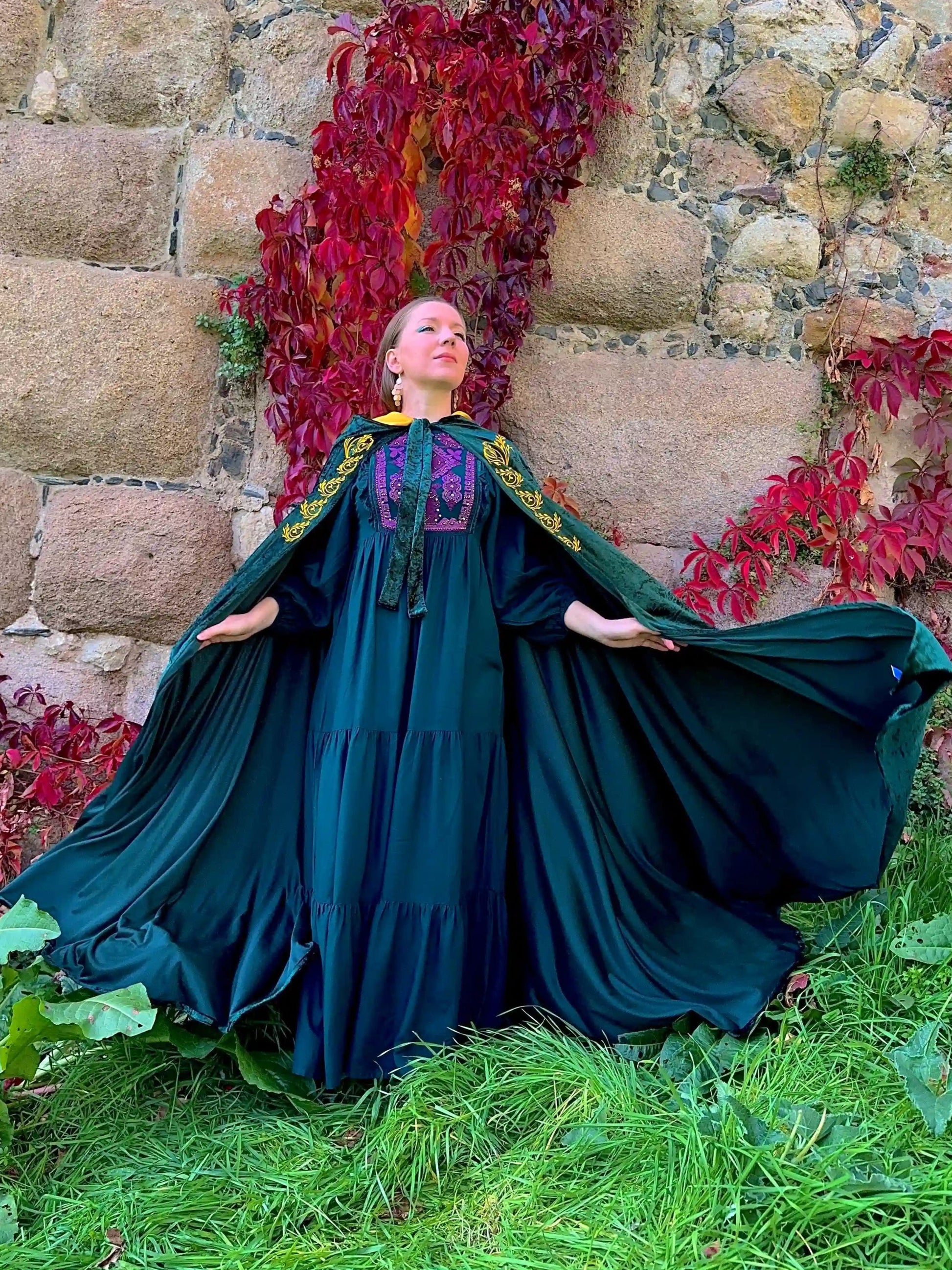 Green leaf pattern cloak（ロングマント） Olive Green Linen Cloak - Etsy